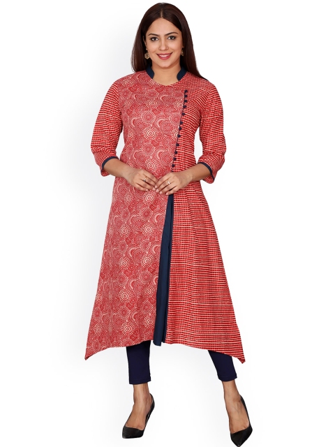 

SUTI Women Maroon Printed Cotton Asymmetric Kurta