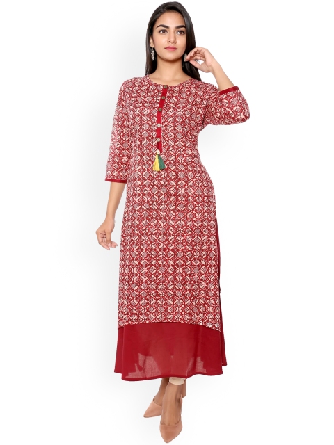 

SUTI Women Maroon & Beige Printed Cotton Layered Kurta