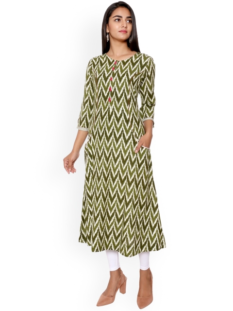 

SUTI Women Green Chevron Printed Kurta