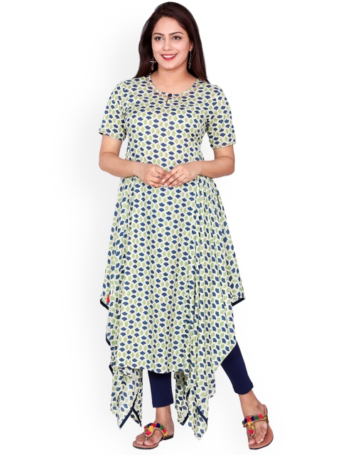 

SUTI Women Green & Blue Ethnic Motifs Printed Long Kurti