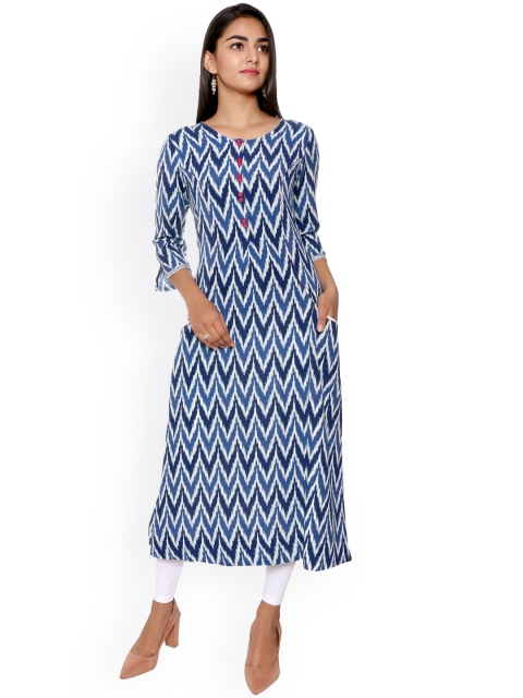 

SUTI Women Blue & White Chevron Printed Kurta