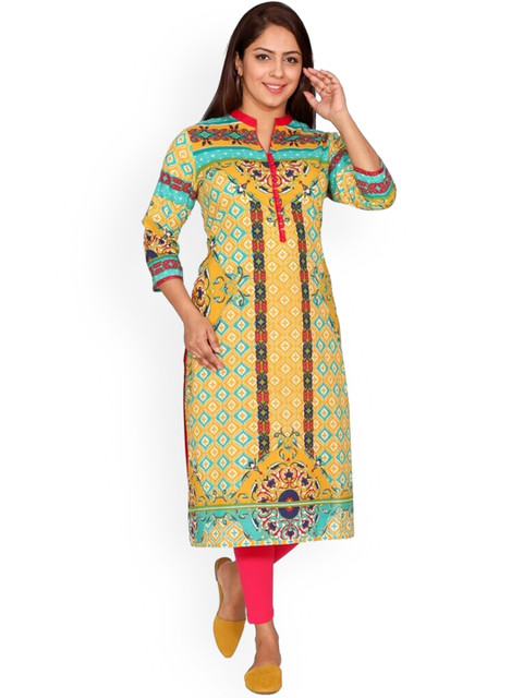 

SUTI Women Mustard Yellow & Red Geometric Printed Kurta