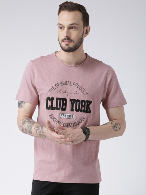 

Club York Men Pink Typography Printed Cotton T-shirt