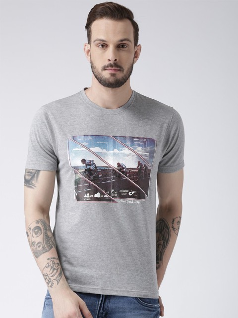 

Club York Men Grey Melange Graphic Printed T-shirt