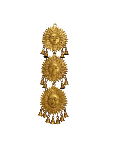 

Exotic India Gold-Toned Triple Surya (Sun) Wall Hanging With Bells