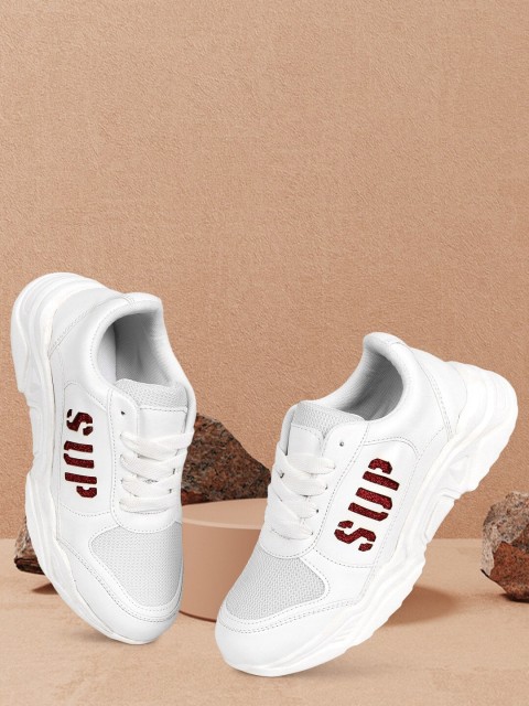 

Alishtezia Women White Woven Design PU Sneakers