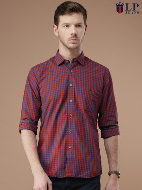 

Louis Philippe Jeans Men Blue & Red Checked Jermyn Tailored Fit Casual Shirt