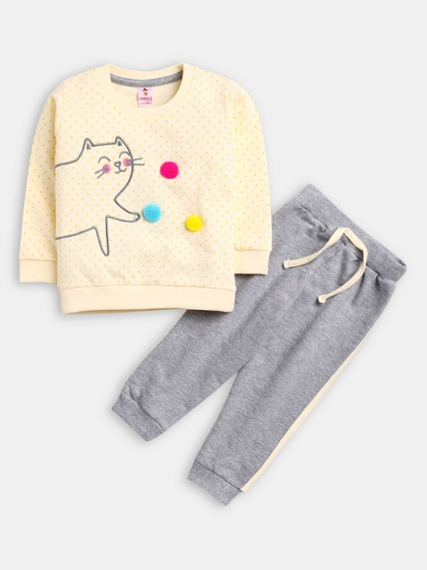 

Hopscotch Girls Yellow & Grey Printed Night suit