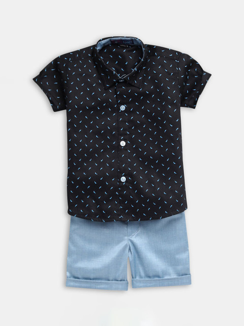 

Hopscotch Boys Black & Blue Printed Shirt with Shorts