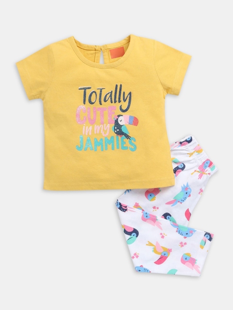 

Hopscotch Girls Yellow & White Printed Night suit