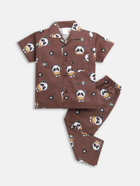 

Hopscotch Boys Brown & White Printed Night suit