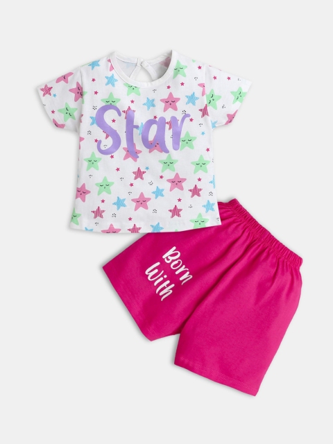 

Hopscotch Girls Pink & White Printed T-shirt with Shorts