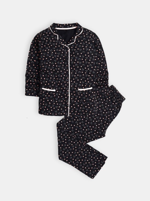 

Hopscotch Girls Black & Pink Printed Night suit