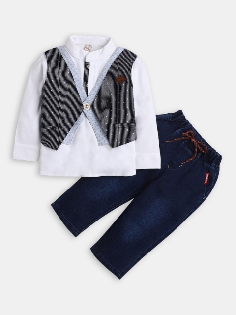 

Hopscotch Boys Navy Blue & White Printed Shirt with Trousers