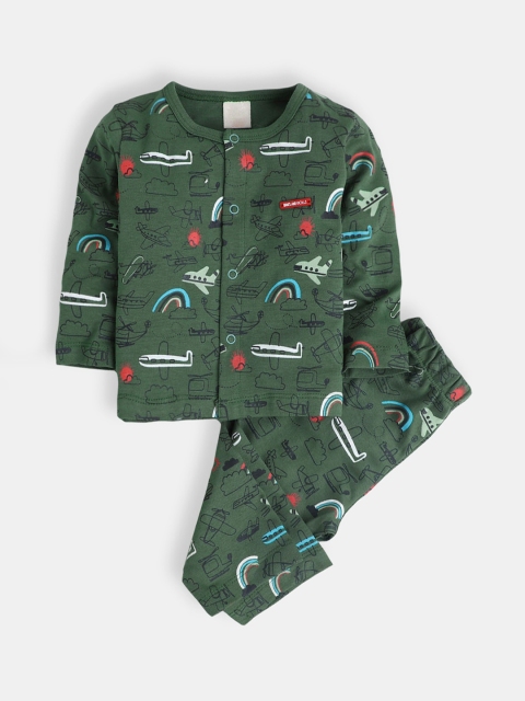 

Hopscotch Boys Olive Green & White Printed Night suit