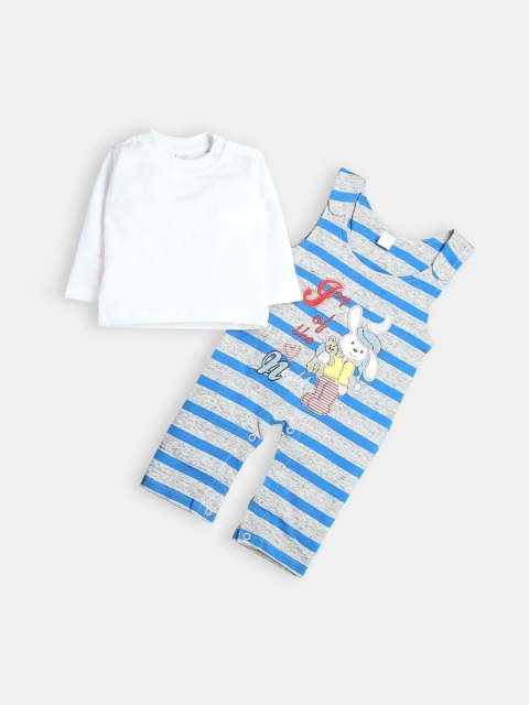 

Hopscotch Boys Blue & White Printed Graphic T-shirt With Dungarees