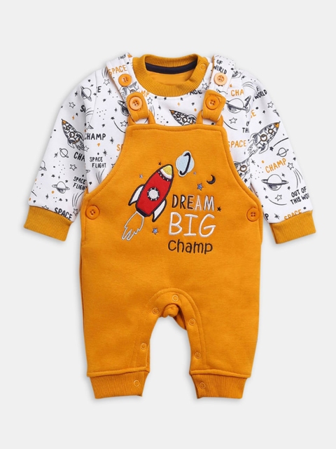 

Hopscotch Boys Orange & white Printed Dungarees