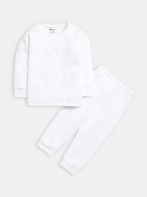 

Hopscotch Kids Boys Off White Solid Cotton Thermal Set