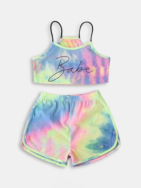 

Hopscotch Girls Green & Blue Printed Top with Shorts