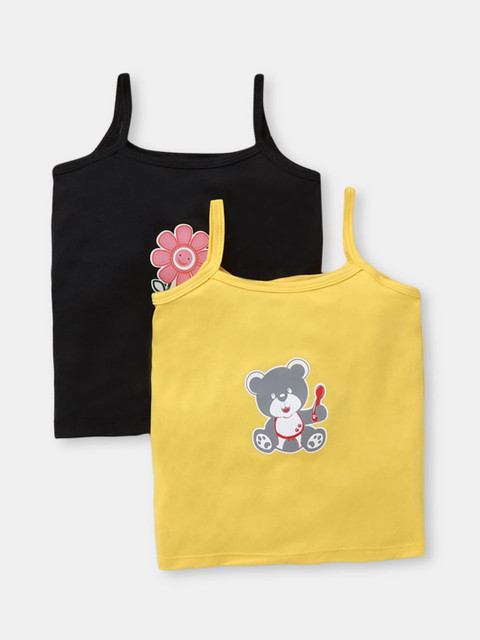 

Hopscotch Girls Pack Of 2 Yellow & Black Printed Camisoles