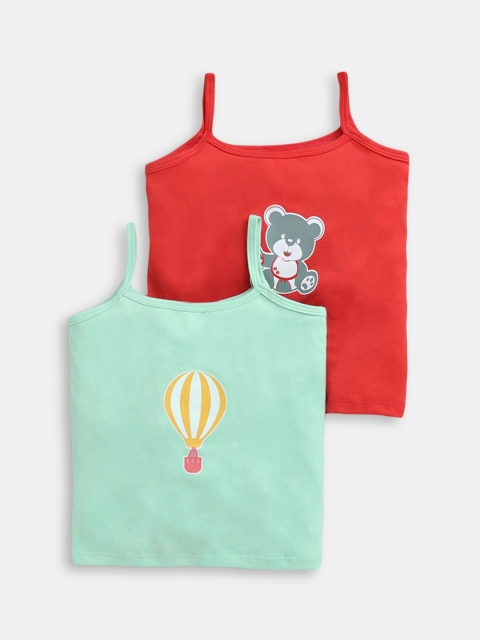 

Hopscotch Girls Pack Of 2 Green & Red Printed Camisoles