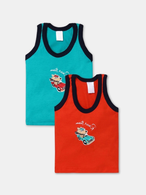

Hopscotch Boys Pack Of 2 Blue & Red Printed Pure Cotton Innerwear Basic Vests