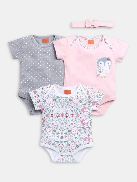

Hopscotch Infant Girls Pack Of 3 Printed Pure Cotton Rompers, White