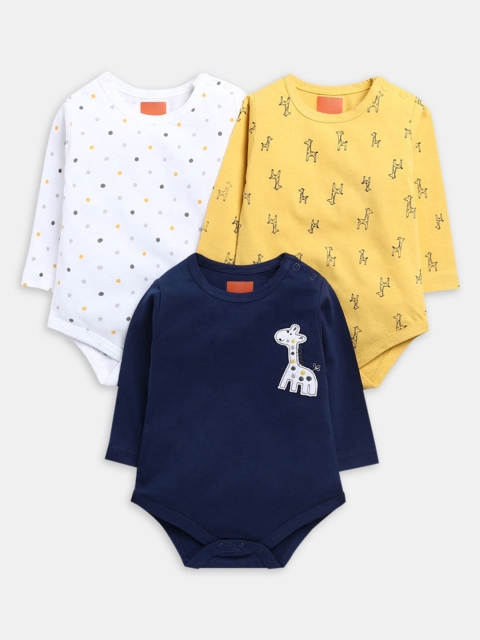 

Hopscotch Infant Boys Pack Of 3 Printed Pure Cotton Rompers, Yellow