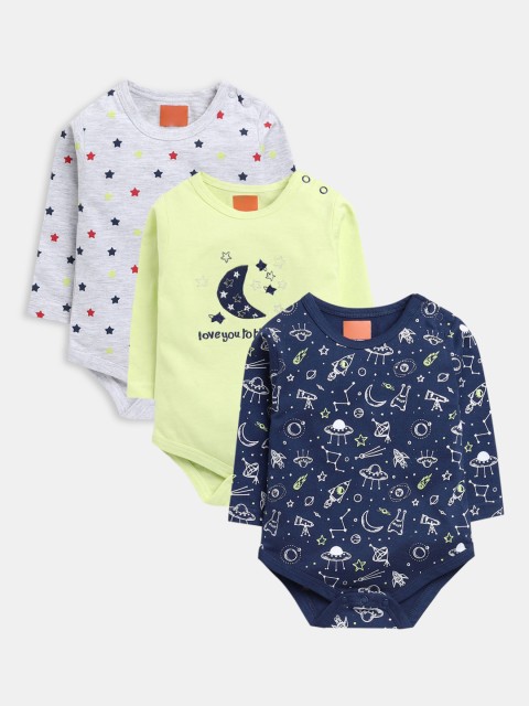 

Hopscotch Boys Pack Of 3 Printed Pure Cotton Rompers, Navy blue