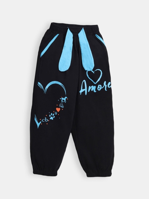 

Hopscotch Girls Black and Blue Printed Track pant