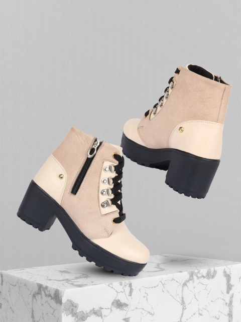 

Alishtezia Women Cream Solid Block Heeled Boots