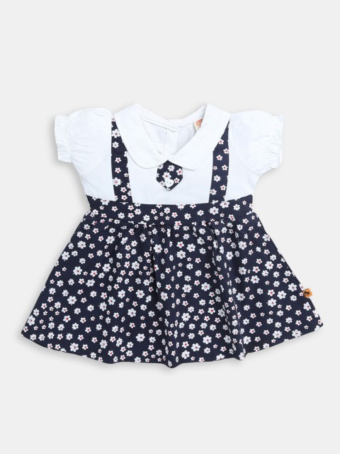

Hopscotch Navy Blue Floral Peter Pan Collar Pure Cotton Dress