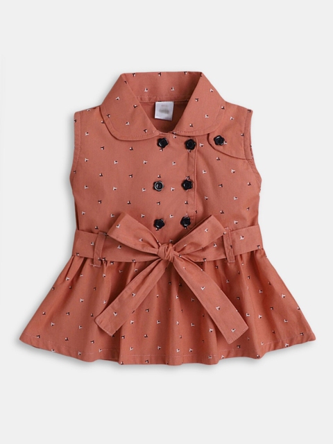 

Hopscotch Girls Printed Peach-Coloured Dress