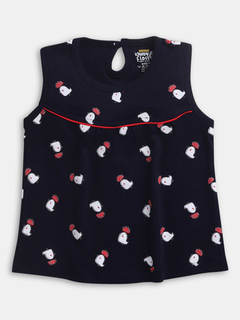 

Hopscotch Navy Blue Printed A-Line Dress