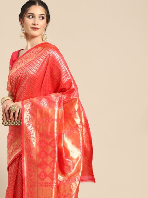 

all about you Pink & Gold-Toned Ethnic Motifs Silk Blend Saree