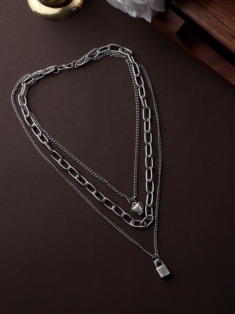 

CARDINAL Silver-Toned Three Layer Chain Necklace