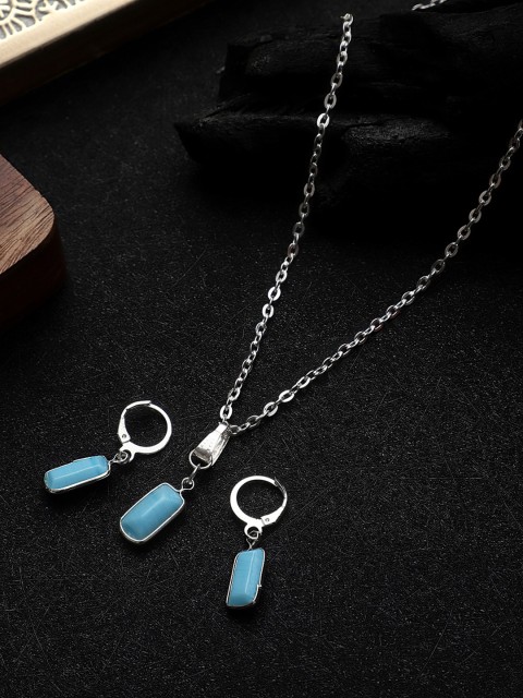 

CARDINAL Silver-Toned Blue Stone Chain Necklace Set