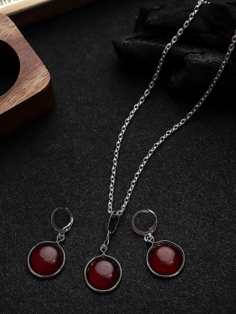 

CARDINAL Silver-Toned Maroon Chain Necklace Set