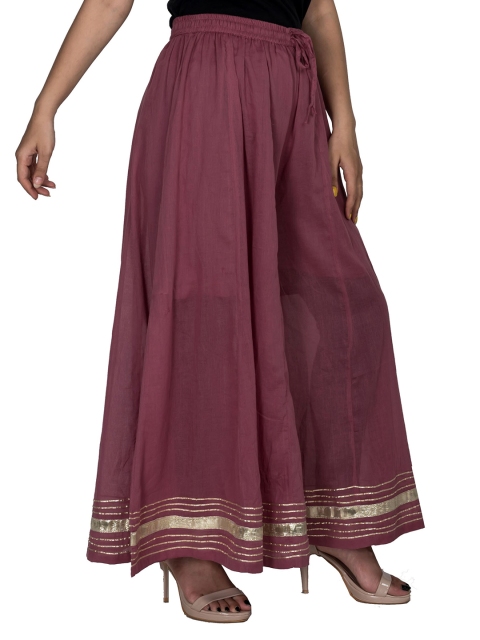 

Swasti Women Purple & Gold-Toned Flared Lace Crepe Ethnic Palazzos