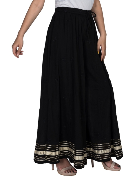 

Swasti Women Black & Gold-Toned Floral Printed Flared Lace Crepe Ethnic Palazzos