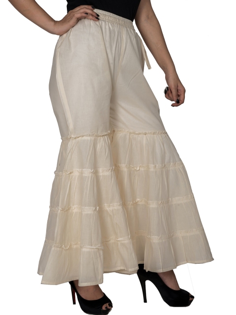 

Swasti Women White Flared Lace Crepe Ethnic Palazzos