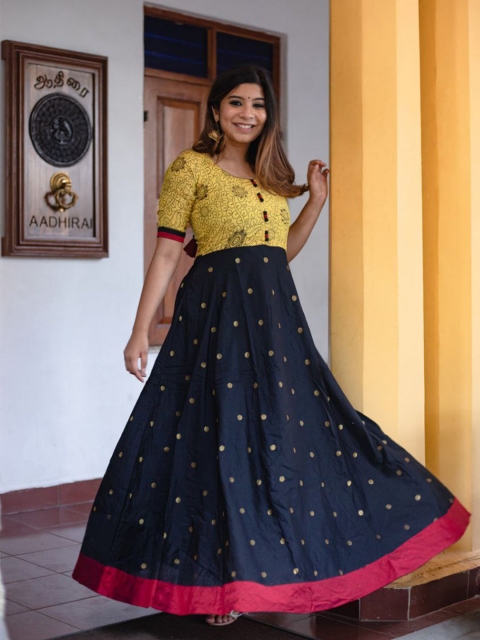 

FAVRIZ Women Yellow & Blue Ethnic Motifs Maxi Dress