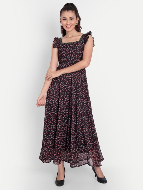 

ISAM Women Black Floral Chiffon Maxi Dress