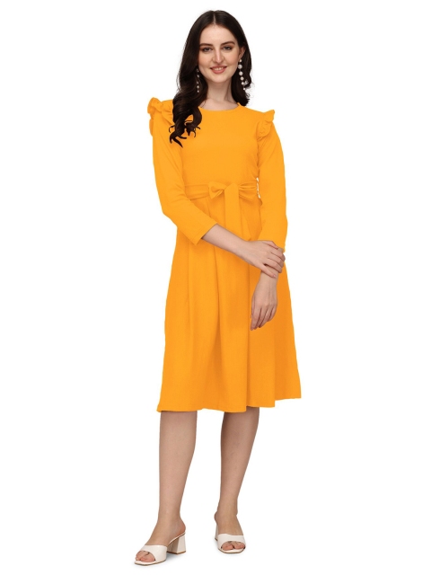 

JAPESH Women Yellow Solid Fit & Flare Dress