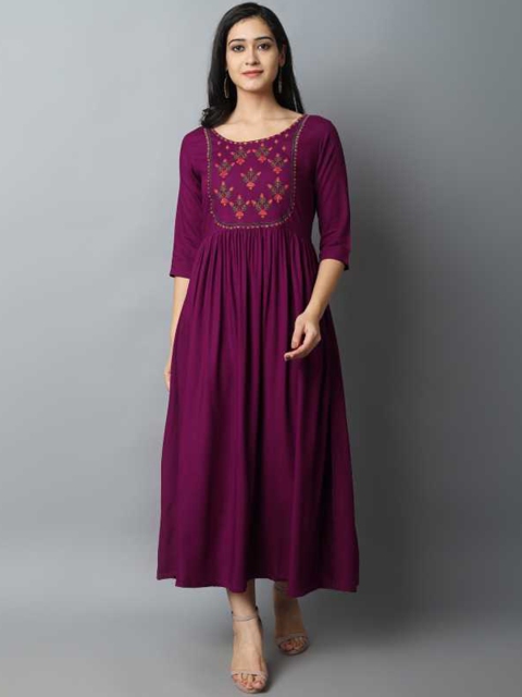 

FAVRIZ Women Burgundy & Pink Yoke Design Thread Work Anarkali Kurta