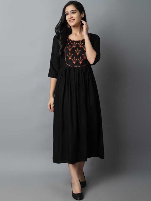 

FAVRIZ Women Black Yoke Design Thread Work Anarkali Kurta