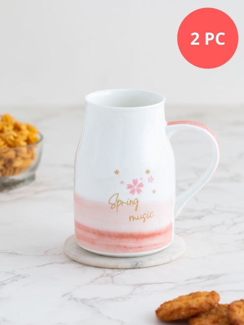 

JCPL White & Pink Floral Printed Ceramic Glossy Mugs Set of Cups and Mugs