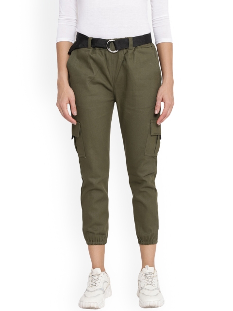 

Anaghakart Women Green Skinny Fit High-Rise Joggers Trousers