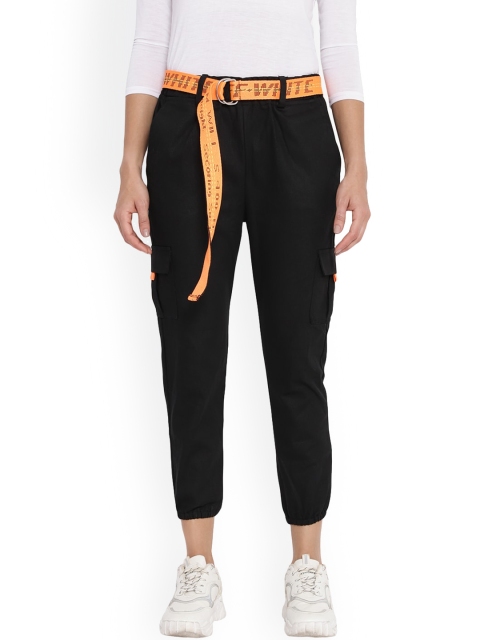 

Anaghakart Women Black Skinny Fit High-Rise Joggers Trousers