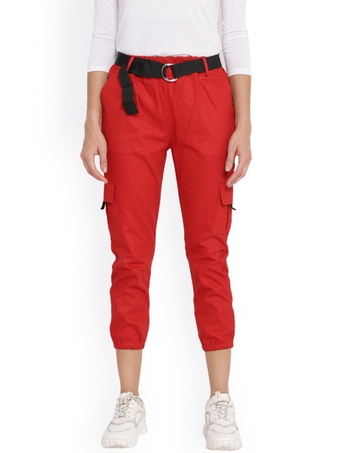 

Anaghakart Women Red Skinny Fit High-Rise Joggers Trousers
